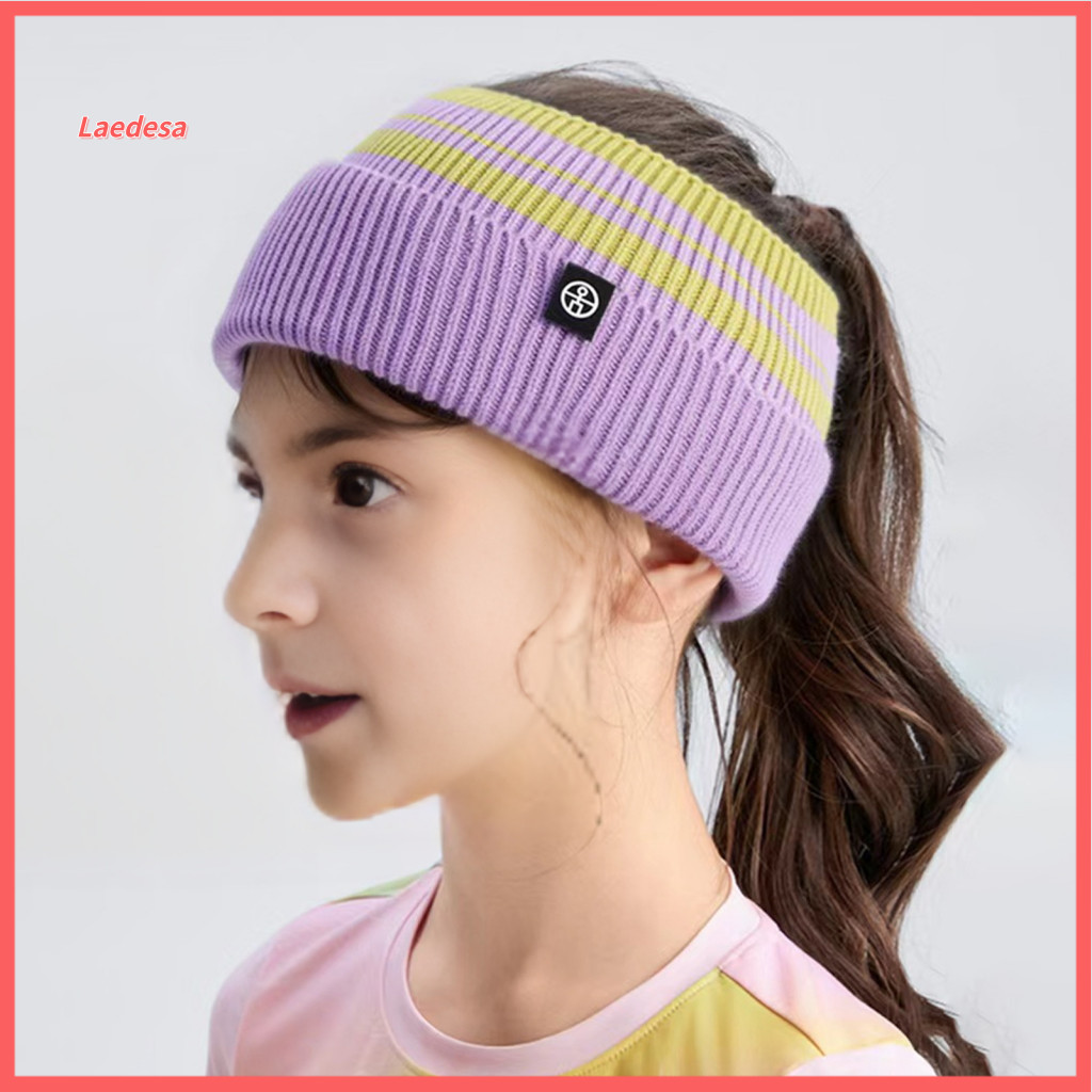 Children's striped contrast color knitted headband double-layer ear protection comfortable and warm ponytail