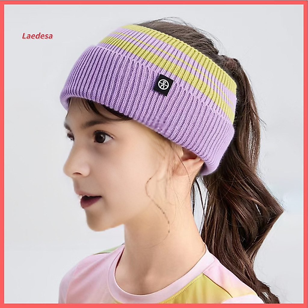 Children's striped contrast color knitted headband double-layer ear protection comfortable and warm ponytail
