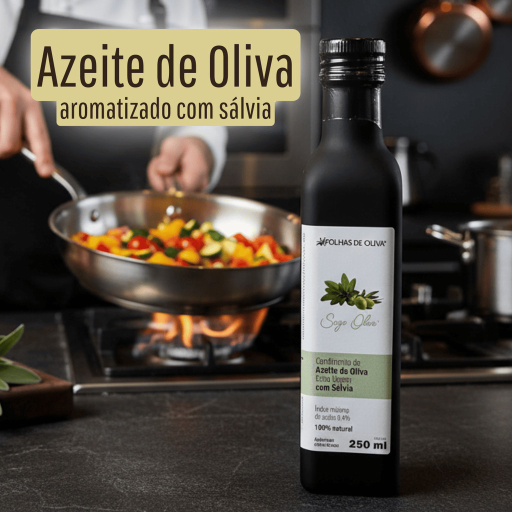 Azeite de Oliva Extra Virgem com Sálvia 250ml 100% Natural Azeite Aromatizado Gourmet Folhas de Oliva