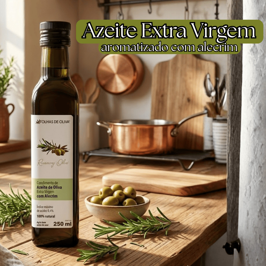 Azeite de Oliva Extra Virgem com Alecrim 250ml 100% Natural Condimento Aromático Premium Folhas de Oliva