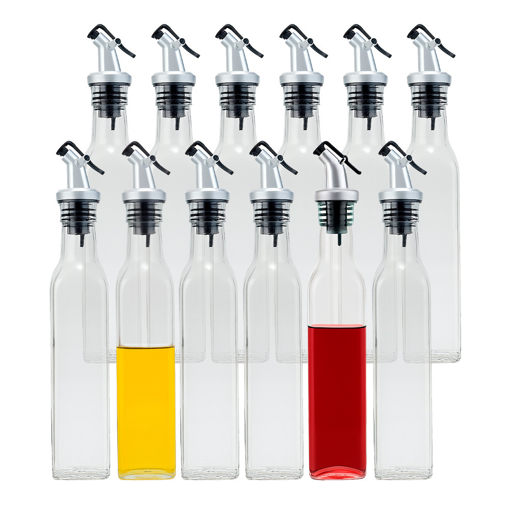 Kit 12 Galheteiro de Vidro Garrafa Porta Azeite 250ml Mesa com Bico Dosador Vinagre Lemis