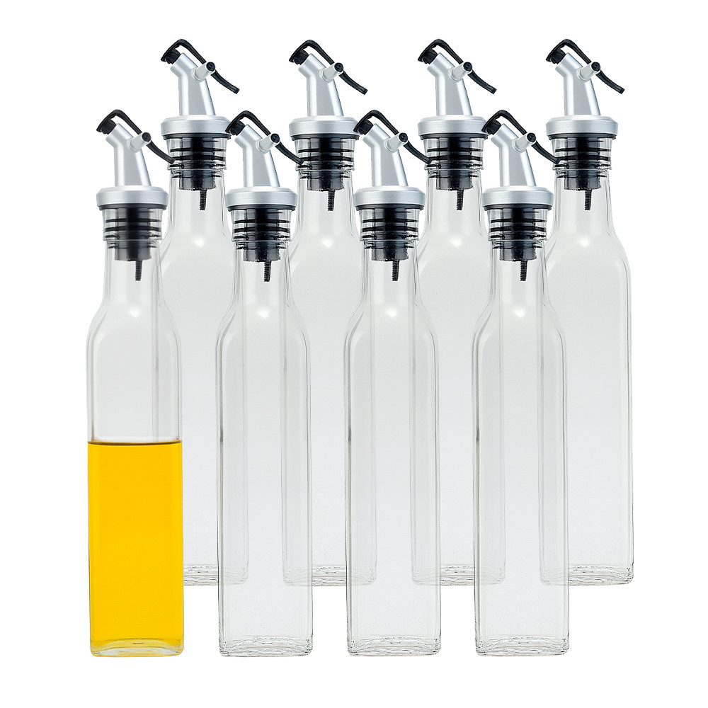 Kit 8 Galheteiro de Vidro Garrafa Porta Azeite 250ml Mesa com Bico Dosador Vinagre Lemis