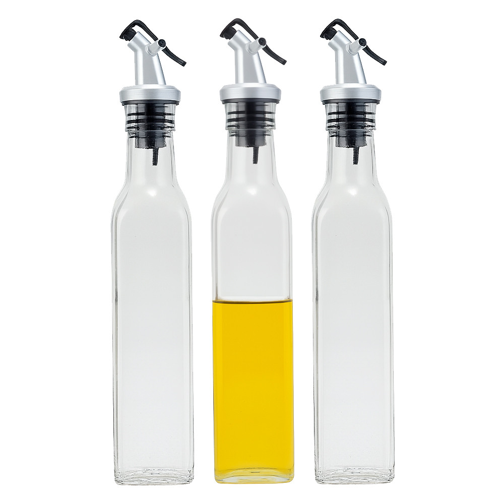 Kit 3 Galheteiro de Vidro Garrafa Porta Azeite 250ml Mesa com Bico Dosador Vinagre Lemis