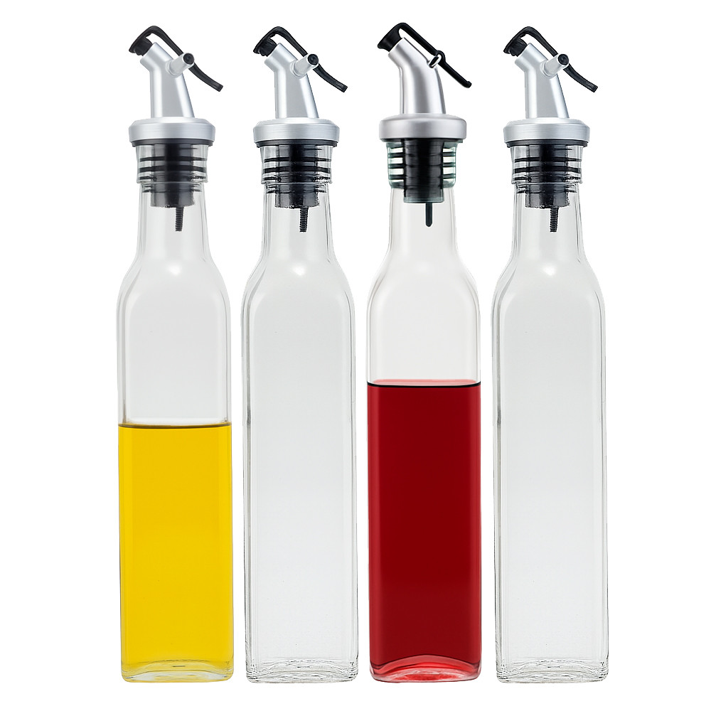 Kit 4 Galheteiro de Vidro Garrafa Porta Azeite 250ml Mesa com Bico Dosador Vinagre Lemis