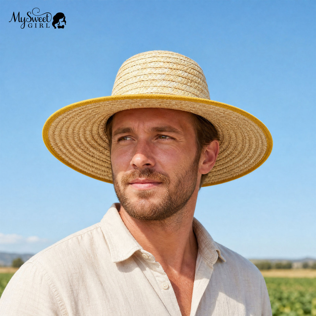 Straw Hat Breathable Sun Lightweight Natural with Wide Brim and Adjustable Strap – Perfect for Outdoor Work Farming Pr
