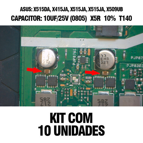 Kit 10 Capacitor: 10uf/25v (0805) X5r 10% T140 P/ Asus