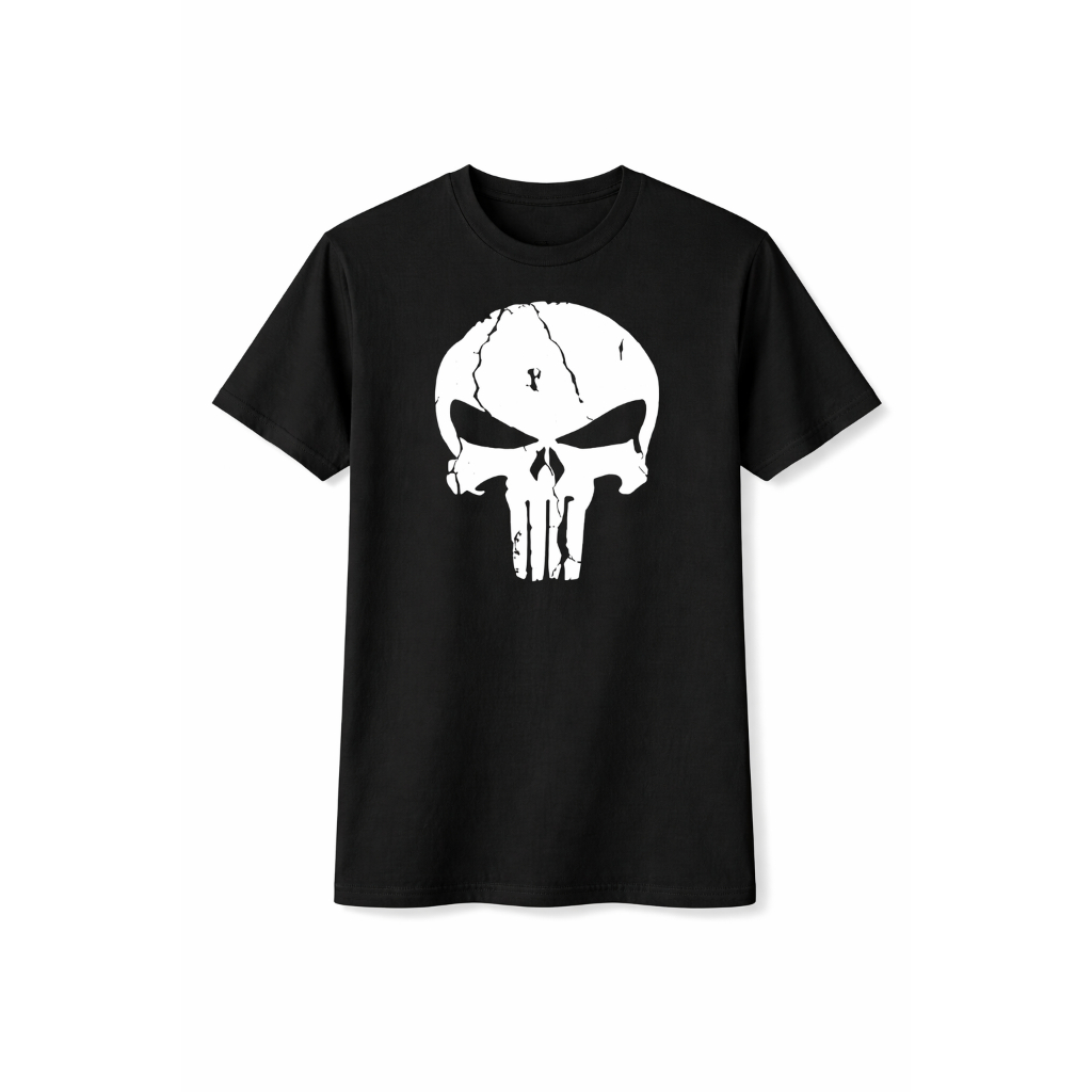 Camiseta Masculina PremiumTamanho PP ao G3 Estampa Justiceiro cores Branco e Preto Passa Fácil