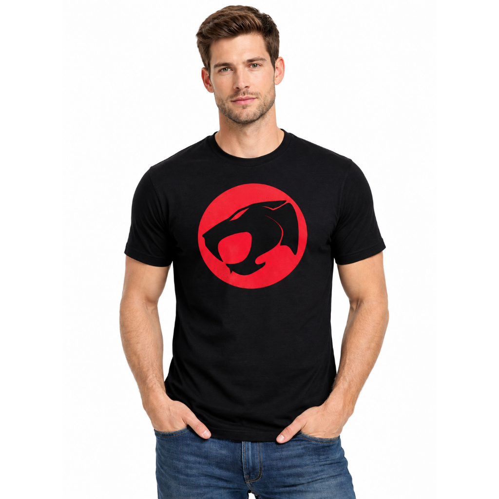 Camiseta Masculina PremiumTamanho PP ao G3 Thundercats cores Branco e Preto Tecido Passa Fácil