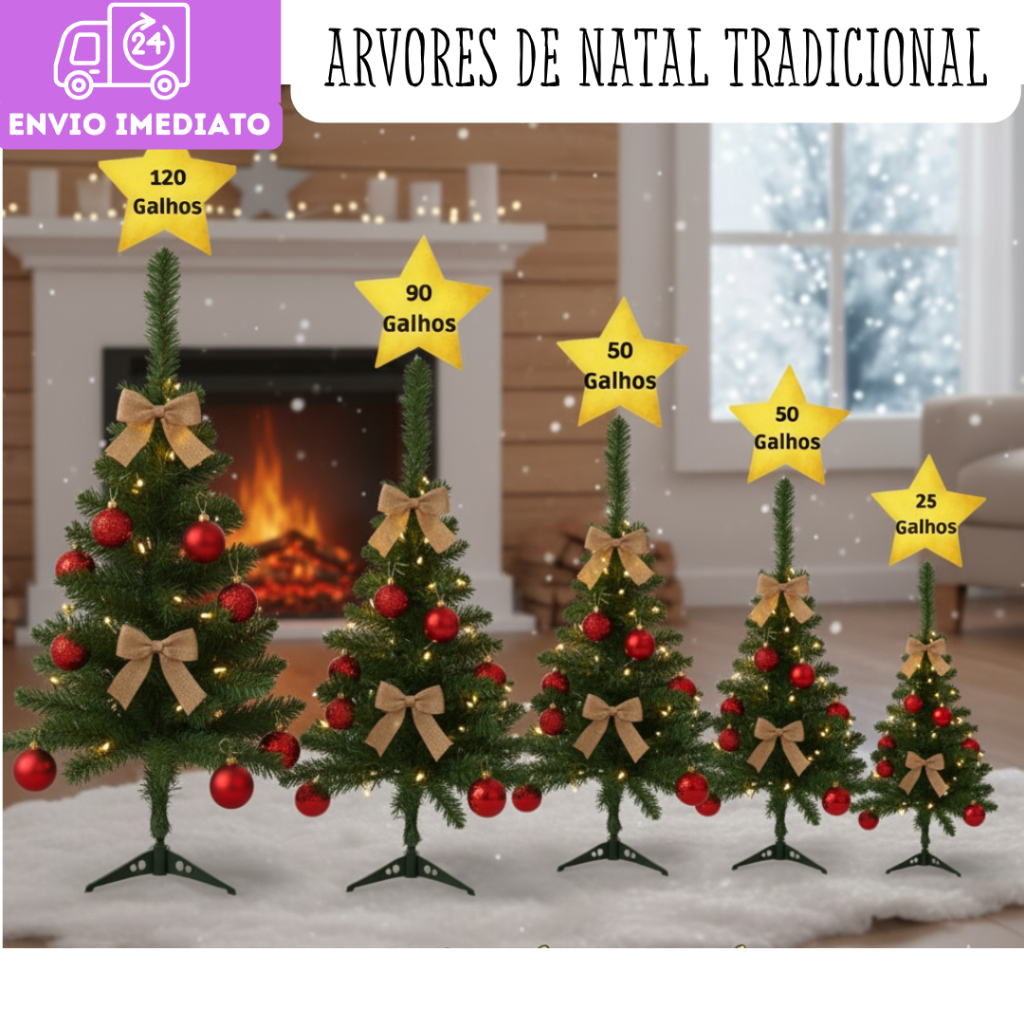 Árvore de Natal Pinheiro de Natal Tradicional Verde Decore Seu Natal  Fácil Montagem e Armazenamento Varios Tamanhos  E