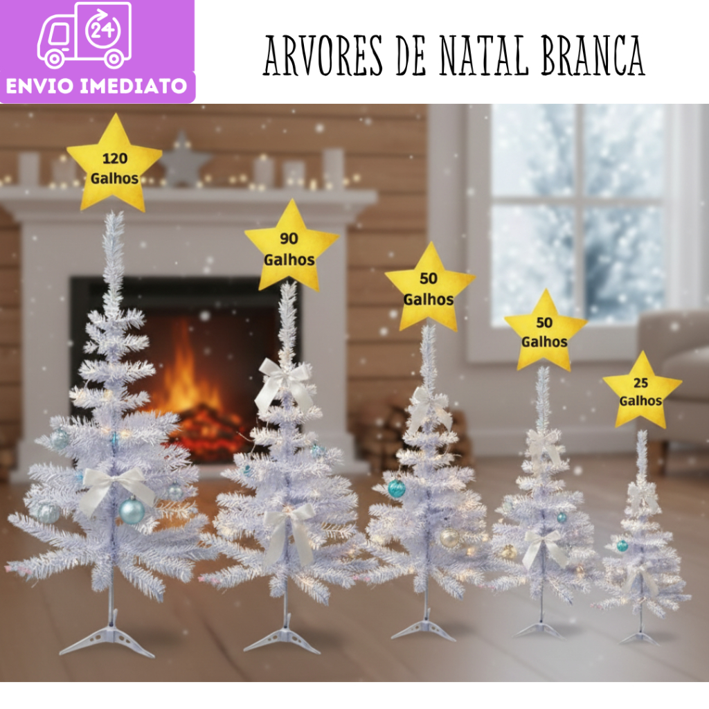 Árvore de Natal Pinheiro de Natal Tradicional Branca Decore Seu Natal  Fácil Montagem e Armazenamento Varios Tamanhos