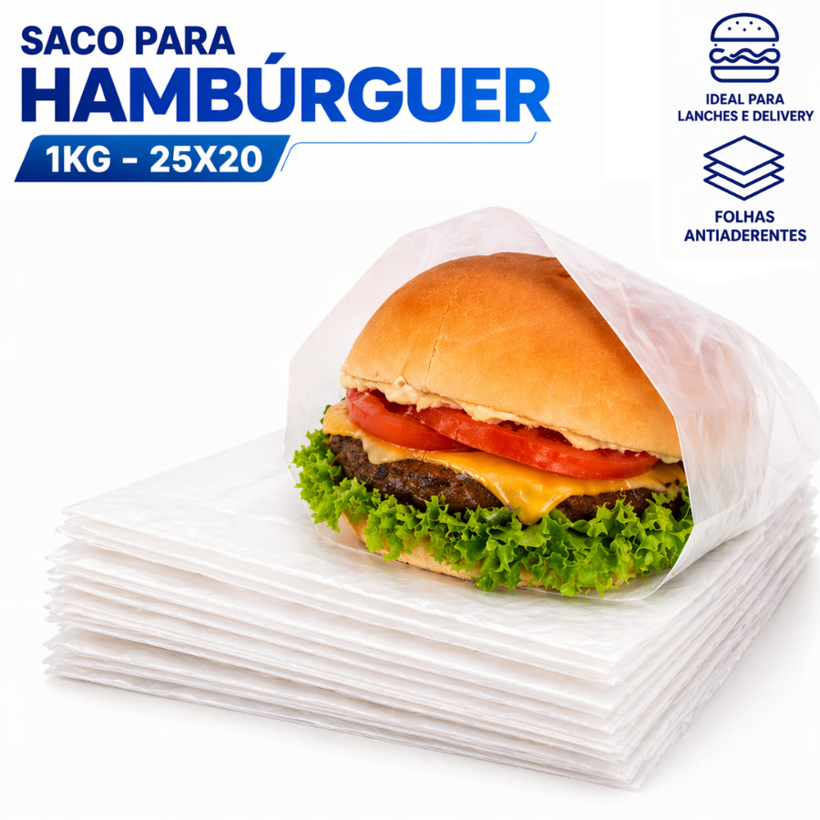 Saquinho Saco 25x20 para Lanche Premium Resistente Hambúrguer 1kg