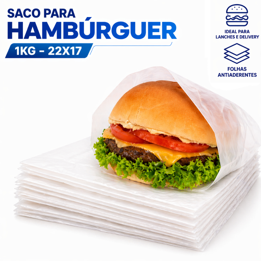 Saquinho Saco 22x17 para Lanche Premium Resistente Hambúrguer 1kg