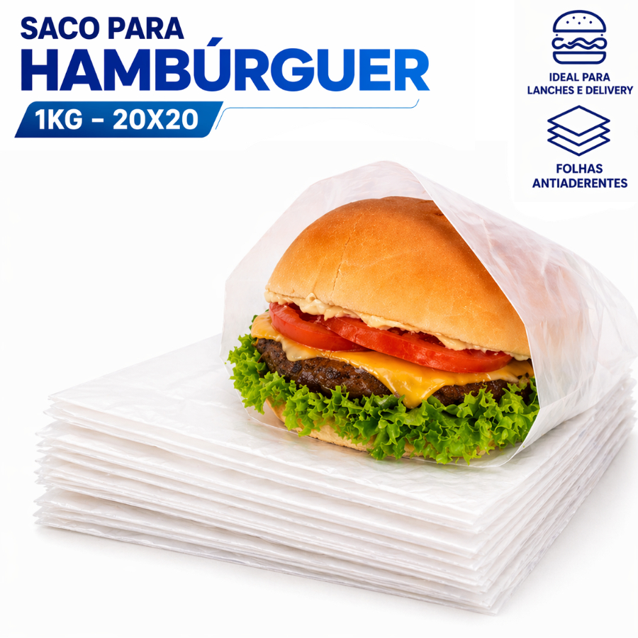 Saquinho Saco 20x20 para Lanche Premium Resistente Hambúrguer 1kg