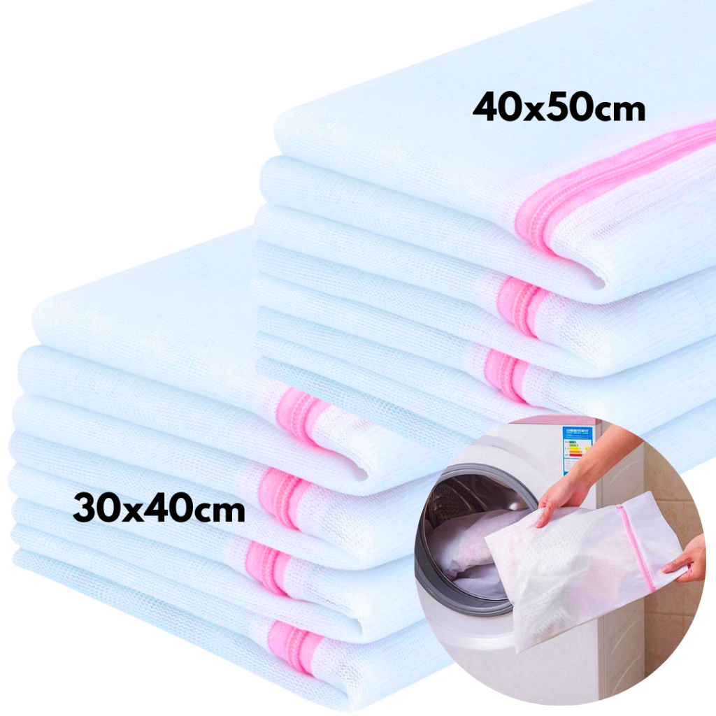 Kit Saco Roupa Delicada Lavar Máquina Saquinho Ziper Proteção Organização Mala Viagem 30x40 E 40x50
