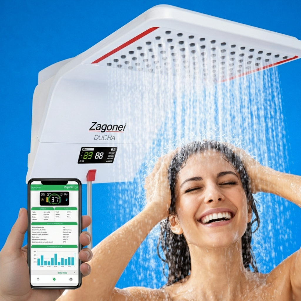 Ducha Chuveiro Ducali Digital Premium Grande Branca Led Moderna Aplicativo Zagonel 127/220v Potente
