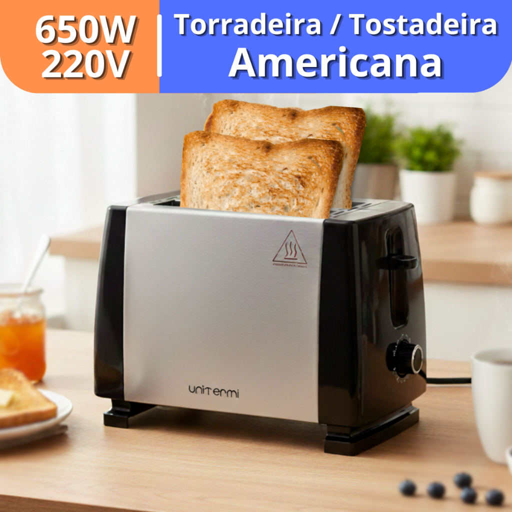 Tostadeira 220V 650W Torradeira Americana Elétrica Inox Torrada Unitermi Compacta Estilo Electrolux Premium