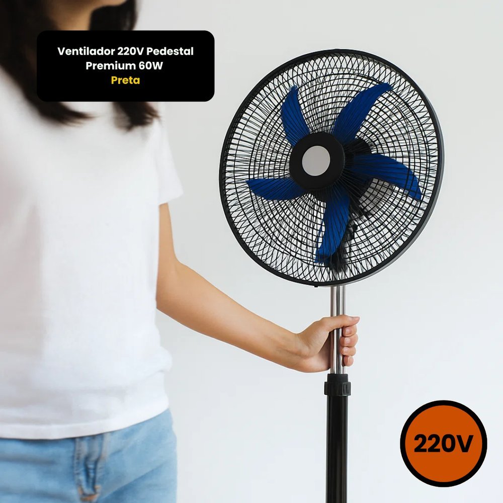 Ventilador de Pedestal Premium 60W 220V Preto