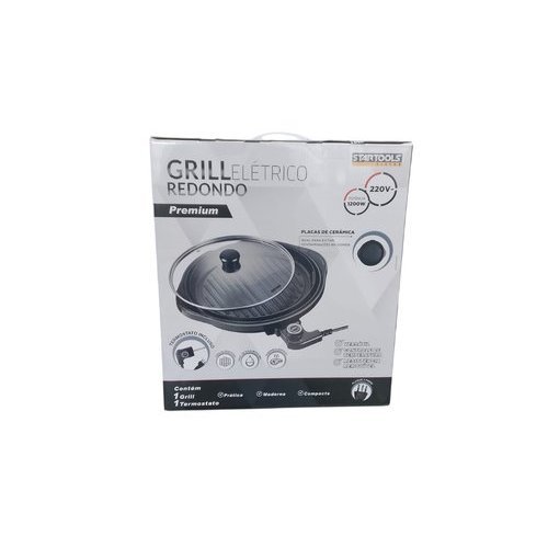 Grill Elétrico Redondo Premium Termostato 220V Preto Fácil Limpeza Cozinha Churrasco Grelha Rápido