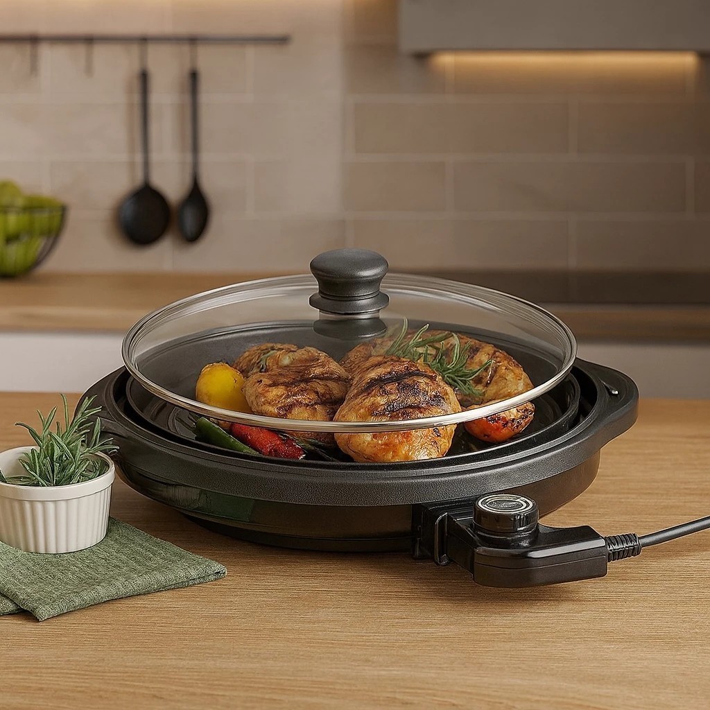 Churrasqueira Elétrica Grill Redondo Premium 220V 127V Potente Gourmet Preta Alta Potência