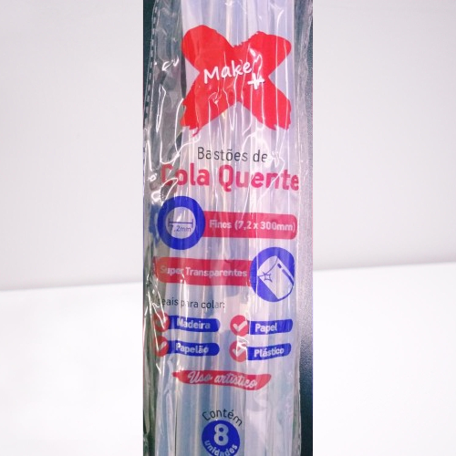 Cola Quente Bastão Fino 7,5mmx30cm Make + Transparente 100 gramas com 8 unidades.