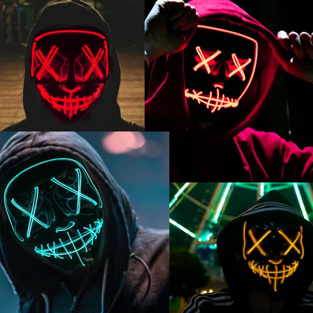 Halloween Purge LED Glowing Mask Scary X‑Shaped Eyes EL Light Mask for Festival Cosplay Costume Party Decoration