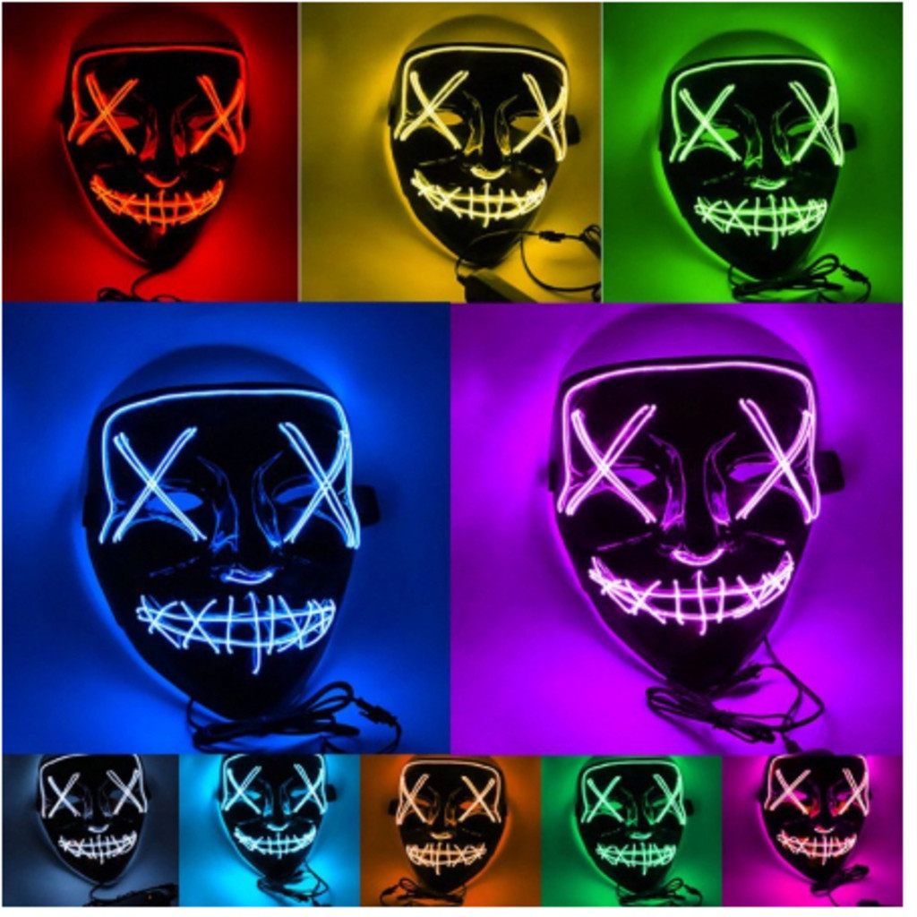 Máscara LED de Halloween The Purge com Luz Neon Luminosa, Efeito Assustador para Festas, Cosplay, Fantasias, Baladas e E