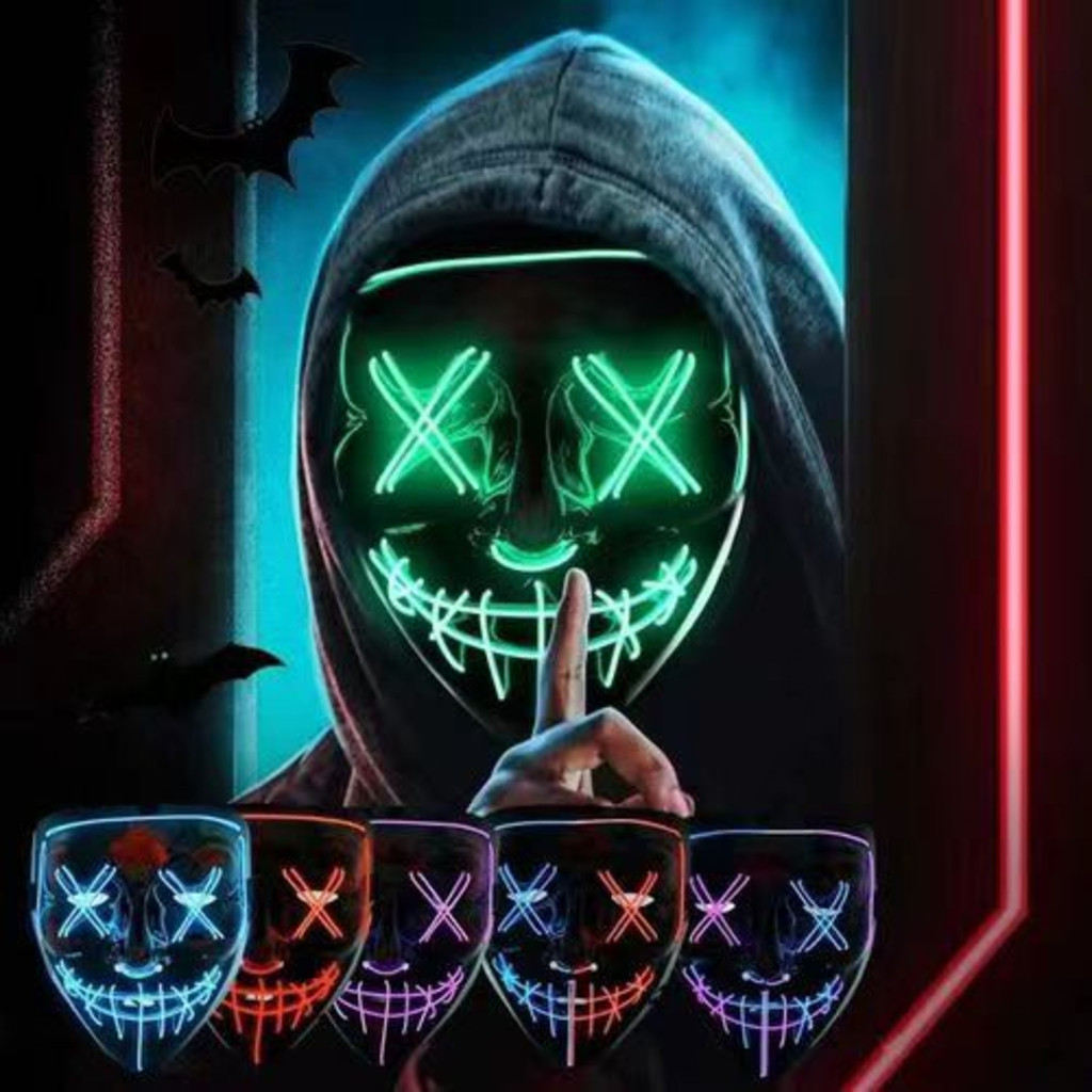 Halloween com a Máscara de LED Neon The Purge