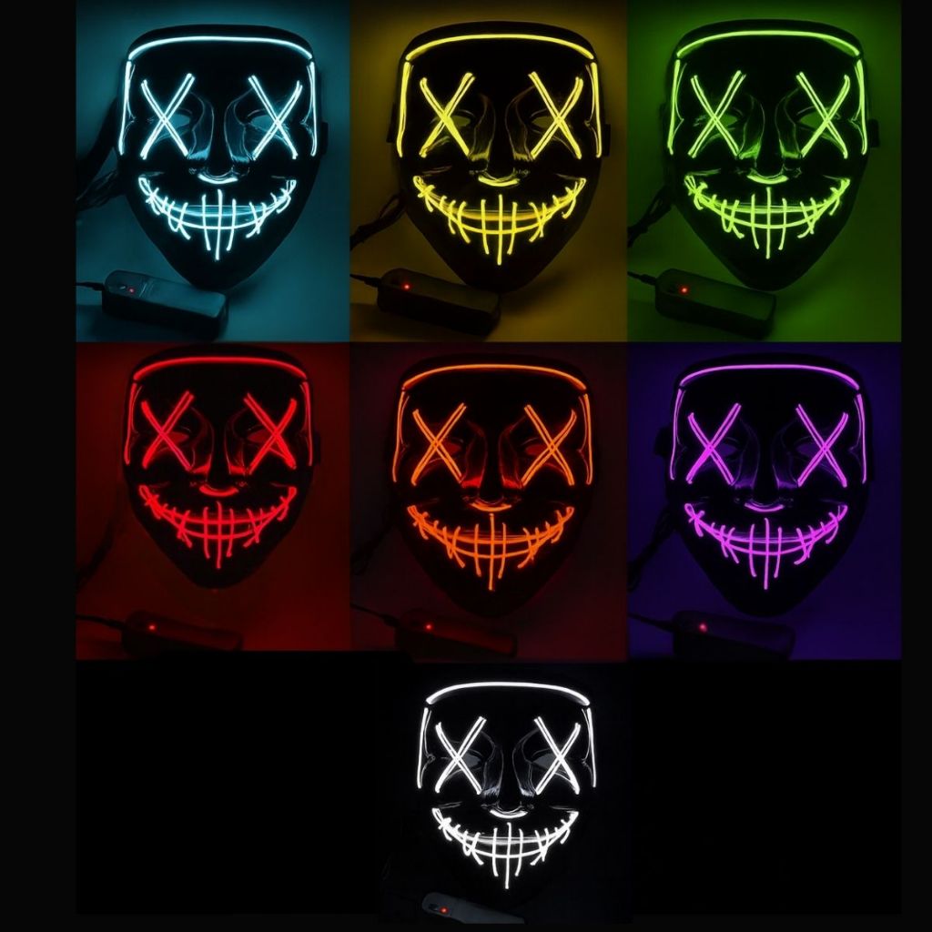 Máscara LED Neon Halloween Festa Balada Cosplay Fantasia Terror Fio Duplo The Purge