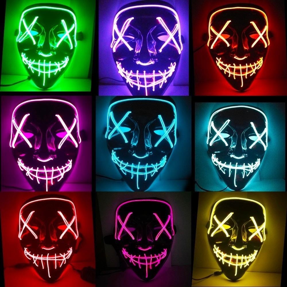 Máscara LED De Halloween Carnaval Festa Neon Luz Luminosa Com Controlador The purge