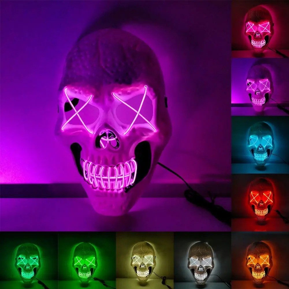 Mascara Caveira Olho XX Luz Led Neon Noite De Crime The Purge Fantasia Festa Halloween Assustador