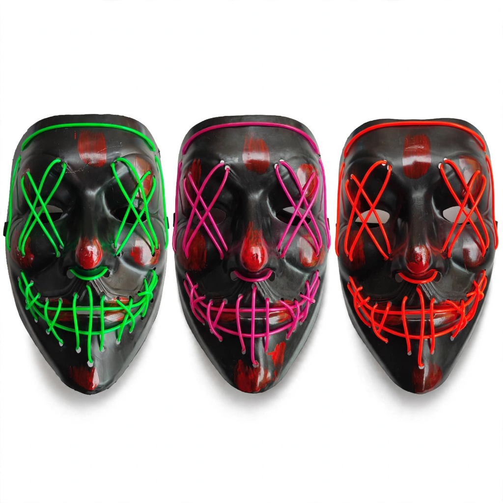 Máscara Halloween Led Neon 3 Cores Purge Anarquia Fantasia Carnaval