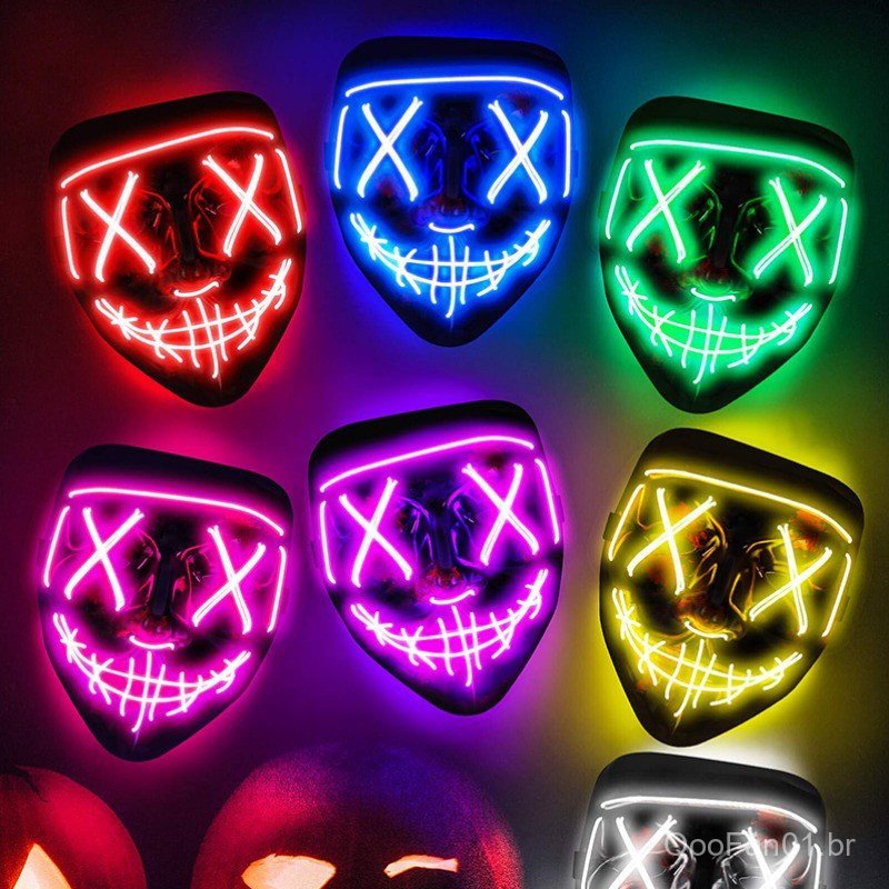 Nova Máscara de Purge Neon LED para Halloween, Máscaras de Carnaval e Festa, Brilhante no Escuro, Fantasia de Cosplay Su
