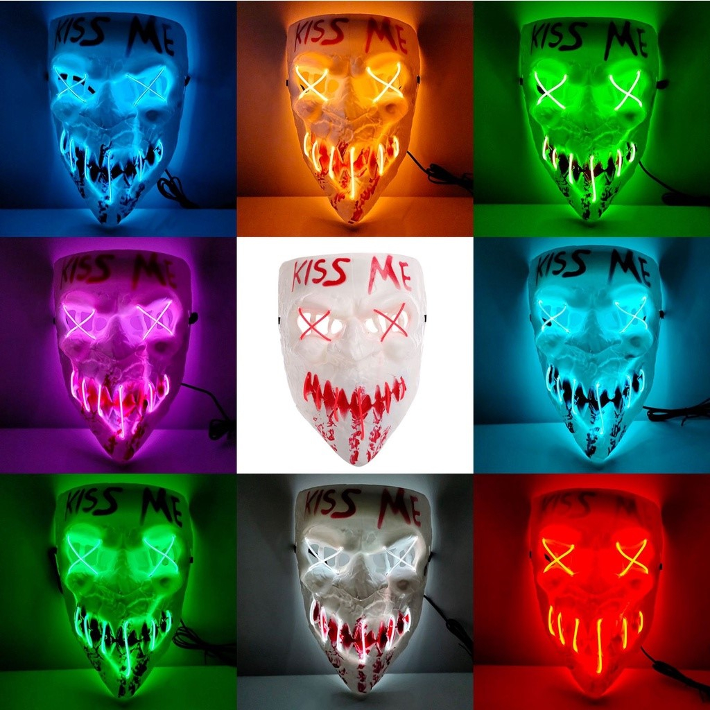 Máscara Terror Halloween Led Dia Das Bruxas Festa Fantasia Palhaço Neon Kiss Assustador Susto Pisca