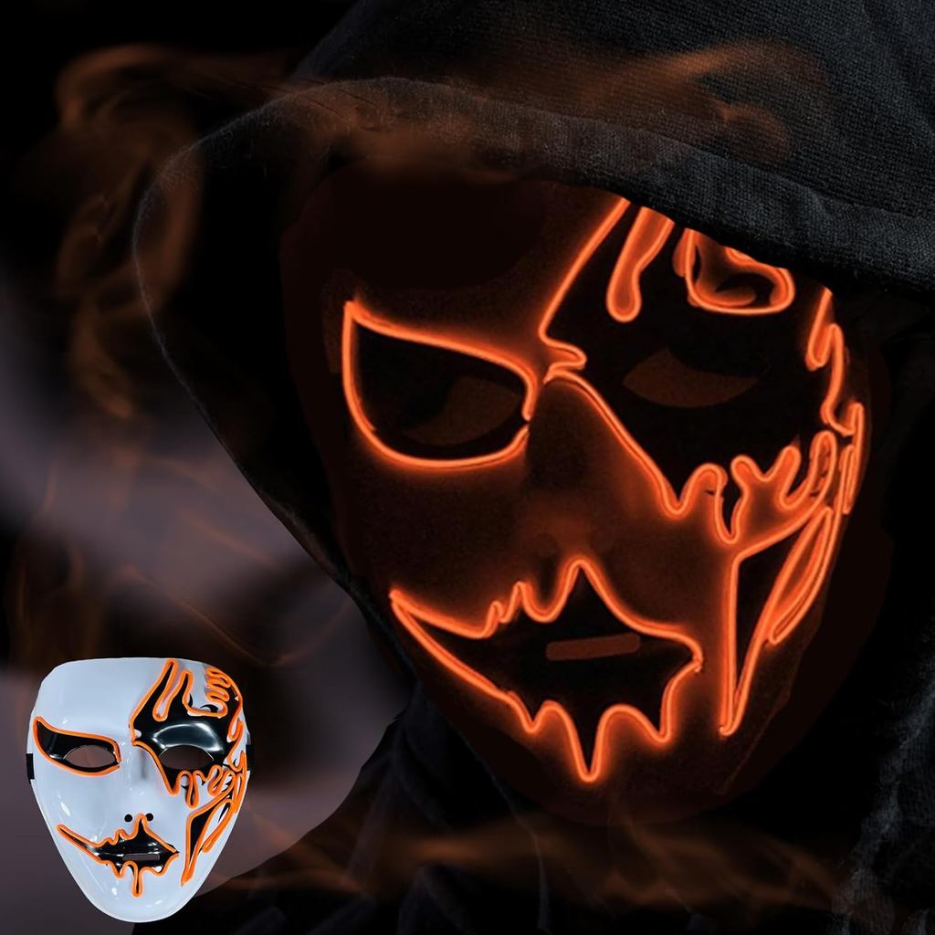 Máscara de Halloween Purge com Luz LED, Máscaras Assustadoras Brilhantes para Festas e Presentes para Casais e Adultos