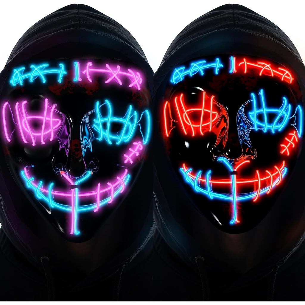 Máscara LED Iluminada de Halloween – Máscara Assustadora Brilhante de Purge, Fantasia de Cosplay para Festa, Baile de Má