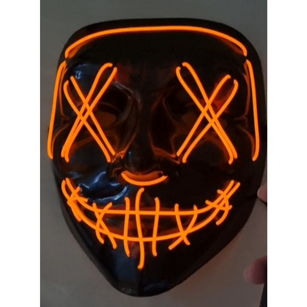 Máscara LED Palhaço Laranja Neon Halloween The Purge Com 3 Funções