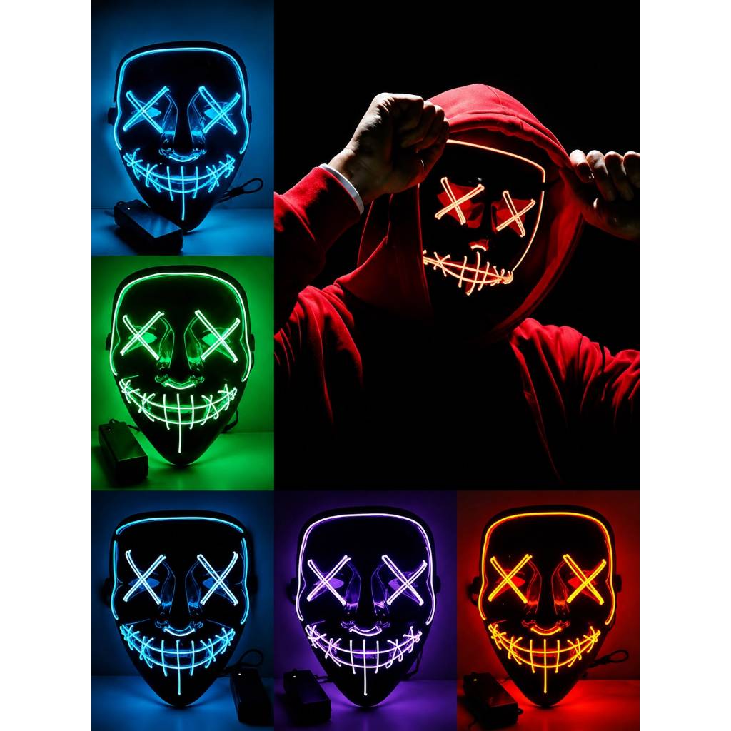 Mascara De Led Neon The Purge Com Controlador-festa halloween Cosplay Carnaval Balada