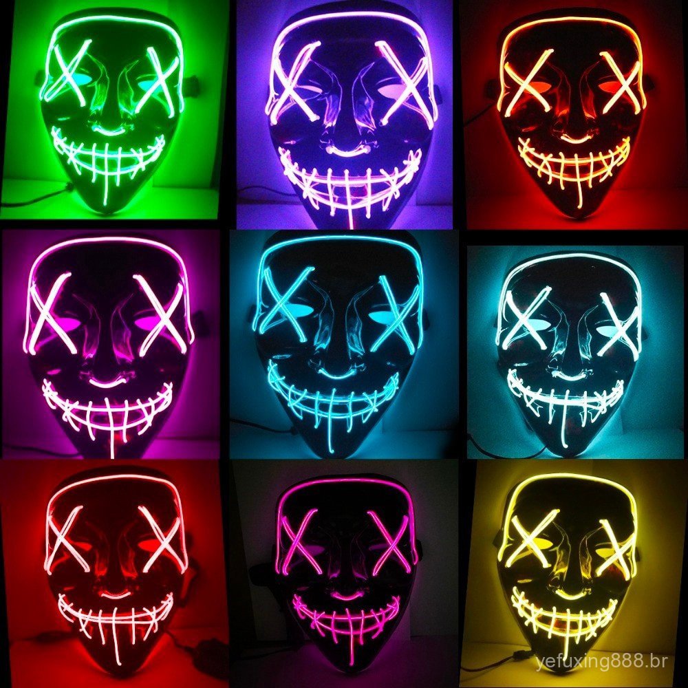 Máscara Led Neon The Purge Festa Halloween Com Controlador
