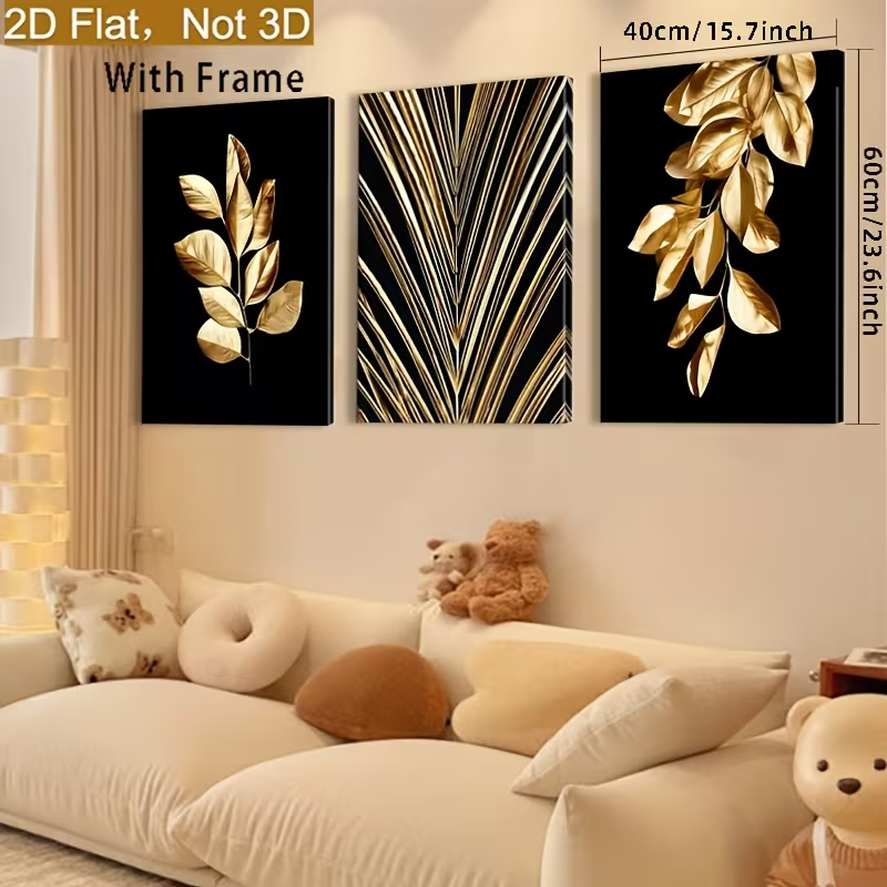 Quadro Decorativo Folhagens Tropicais Gold & Black