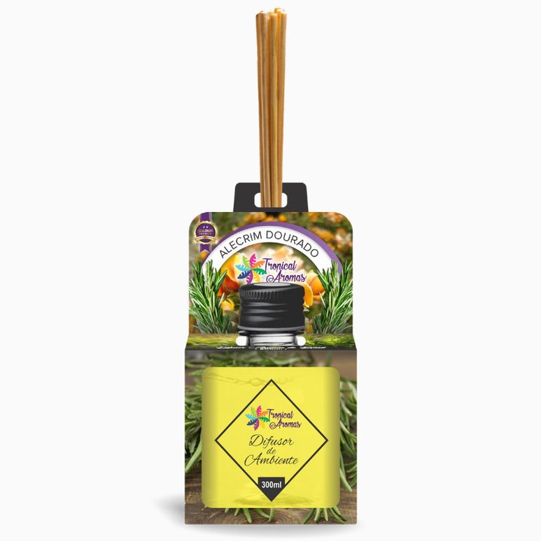Difusor Aromatizador de Ambiente Premium Alecrim Dourado 300ml Tropical Aromas