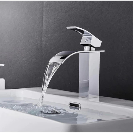 Single Lever Bathroom Mixer with Low Waterfall Tap Chrome Bathroom Faucet