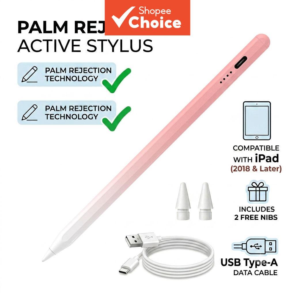 Bateria de longa duração exclusiva para Apple Pencil, design de rejeição total da palma da tela, caneta touch para
