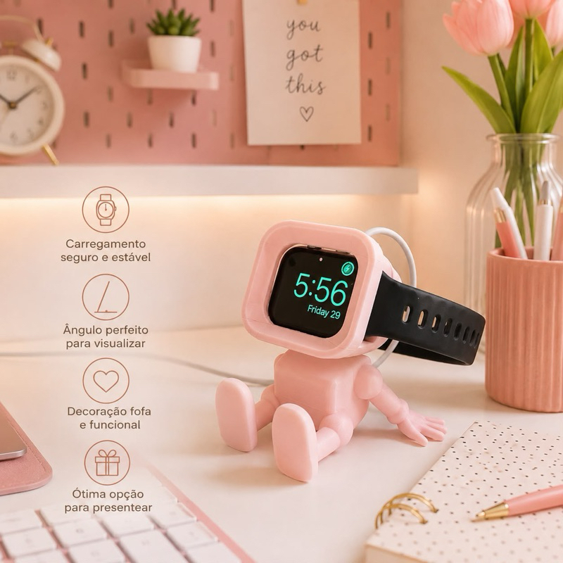 Suporte P/ Carregador Apple Watch e Smartwatch | Organizador de Mesa | Design Fofo | Presente Criativo | Envio Imediato