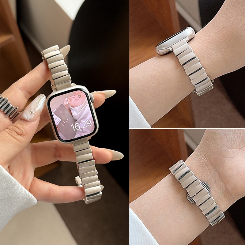 Pulseira Aço Inoxidável Feminina Design Irregular Apple Watch S11 10 46mm 38mm 40mm 41mm 42mm 44mm 45mm 49mm Robustez