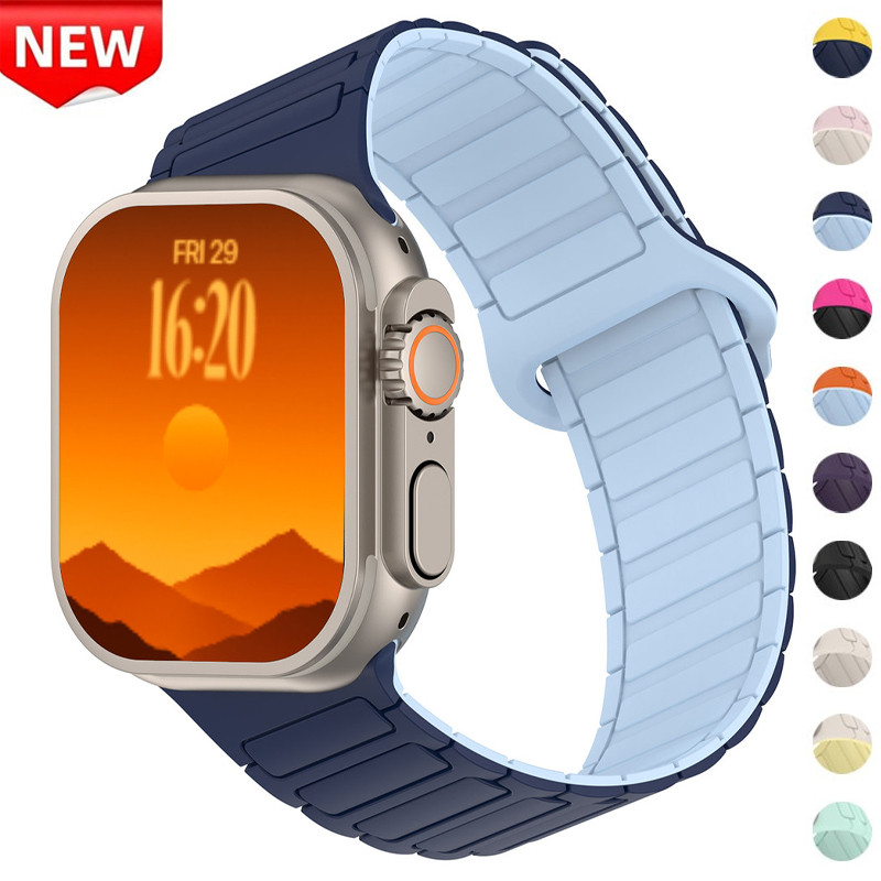 Pulseira De Silicone Magnética Com Design Inclinado Compatível Apple Watch Ultra 3 2 49mm 40mm 41mm 42mm 44mm 45mm 46mm