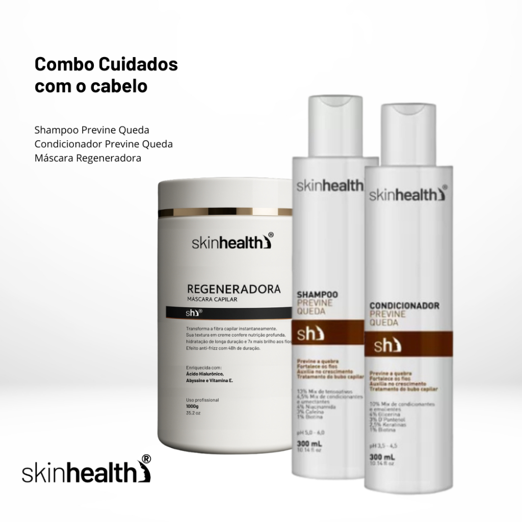 Combo Previne Quedas Completo Cuidados com o Cabelo - Shampoo, Condicionador e Máscara Skinhealth