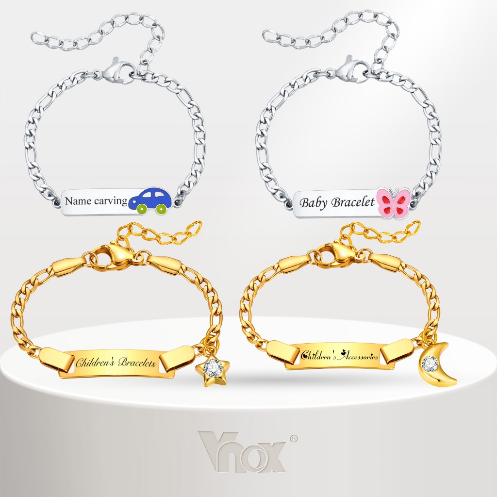 Vnox Pulseira Infantil De Aço Inoxidável Corrente Nome Curvo Bebê Bangle Cor Aniversário Gift Fashion Jewelry