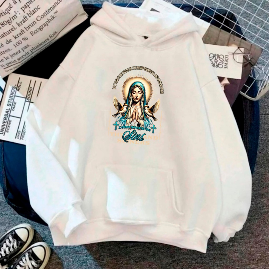 Blusa Canguru Inverno Capote Moletom Capote Unissex C/ Capuz Santa Catolica Maria Jesus Cristo Biblia Casual Exclusivo