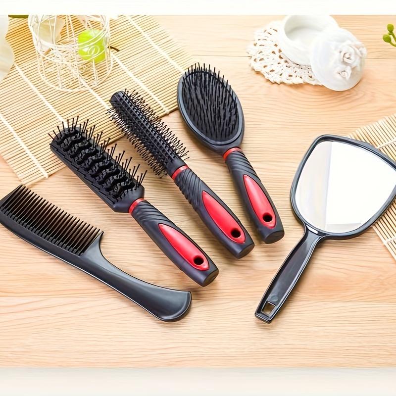 Conjunto De Escova De Pente Profissional , 5 Pacotes , Com Suporte De Espelho , Massagem , Ferramenta De Estilo Cosmétic