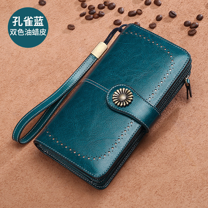 Carteira anti-magnética RFID, nova carteira feminina estilo coreano, bolsa de couro, clutch de grande capacidade.